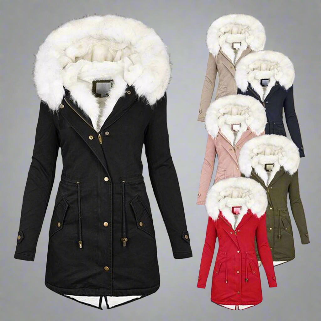 Frauen Parka Jacke Faux Fur Gefüttert Kapuzenjacke - IdealeKleiden