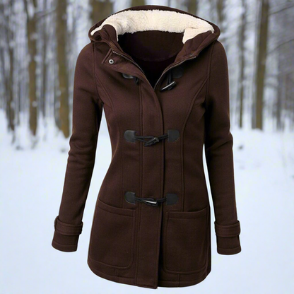 Warme Woll-Dufflecoat Kapuze Fleece Gefüttert