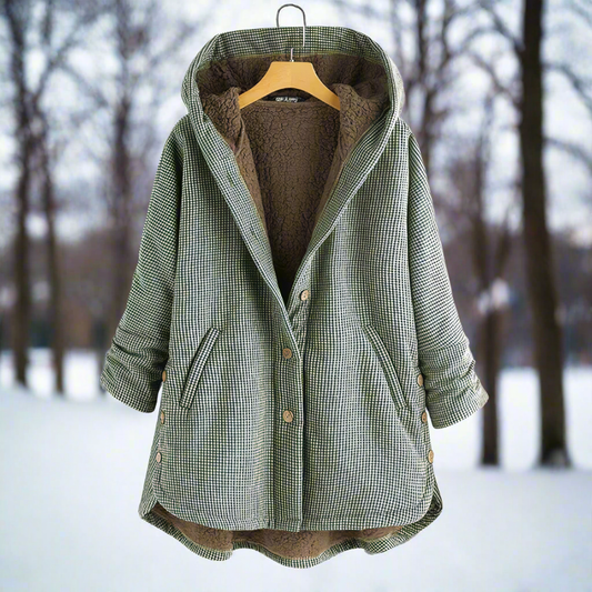 Wollmantel Damen Winter Kapuze & Knöpfe Gefüttert - IdealeKleiden