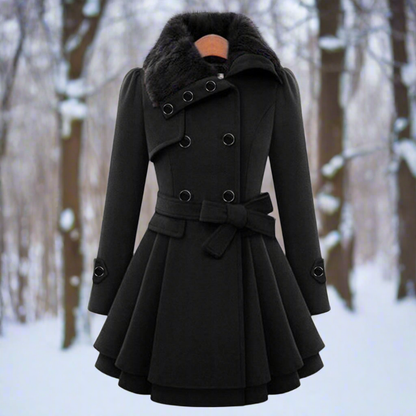 Damen Trenchcoat Wollmix Doppelreihig Kunstfell
