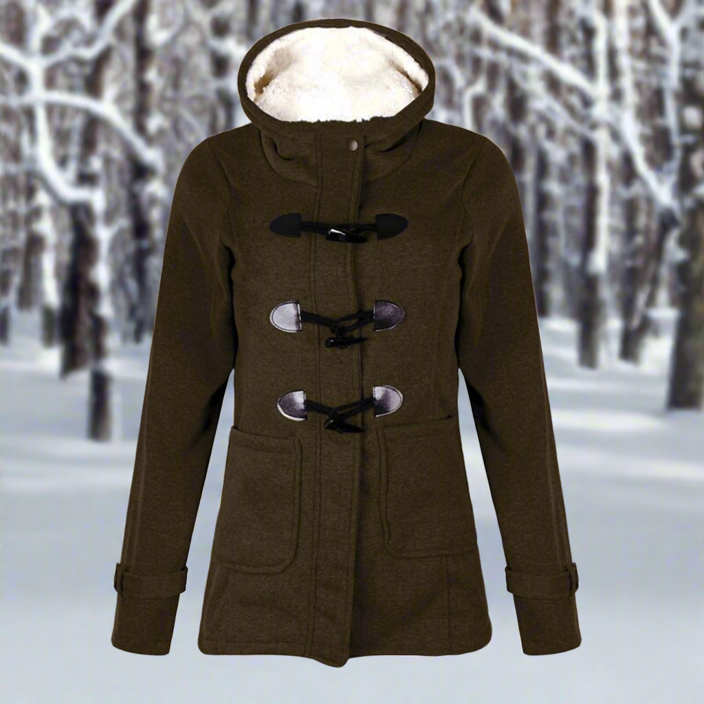 Warme Woll-Dufflecoat Kapuze Fleece Gefüttert