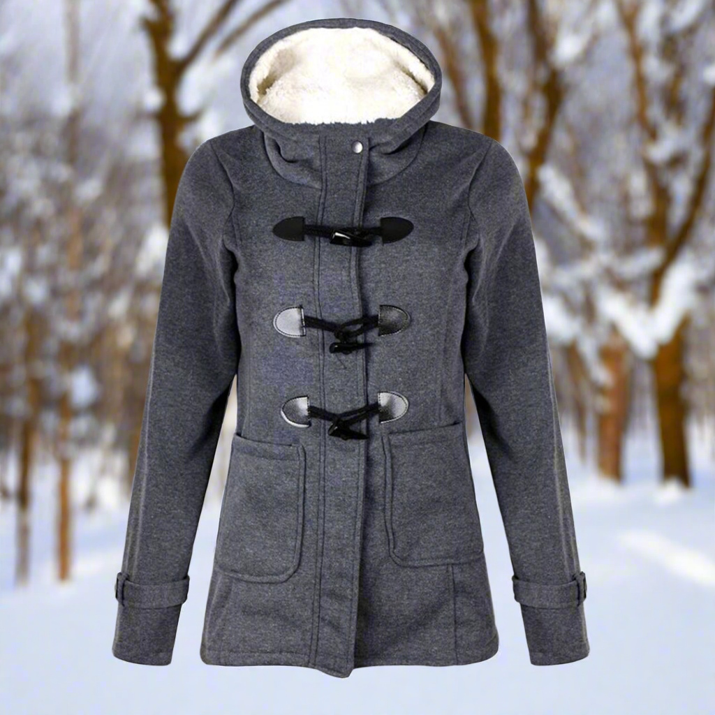 Warme Woll-Dufflecoat Kapuze Fleece Gefüttert