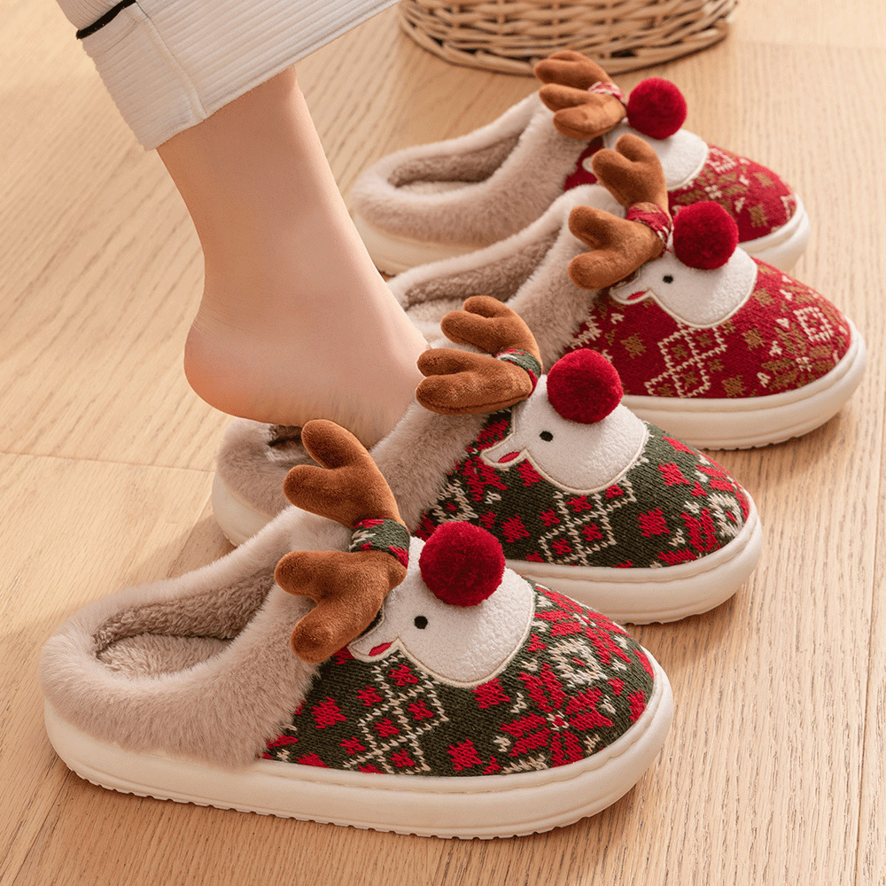 Weihnachtspantoffeln Rentier Weich & Warm - IdealeKleiden