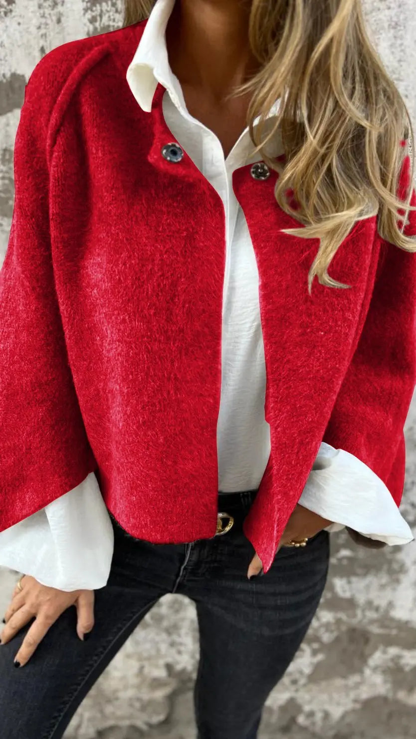 Damen Wollmantel Elegantes Design Rundhals