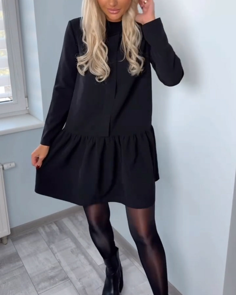 Elegante Kleidung | Lange Ärmel Plisseerock Damenkleid