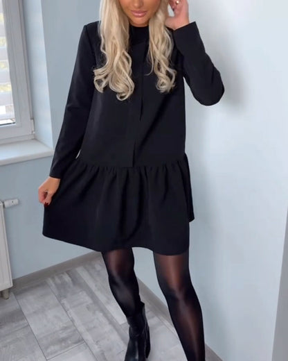 Elegante Kleidung | Lange Ärmel Plisseerock Damenkleid