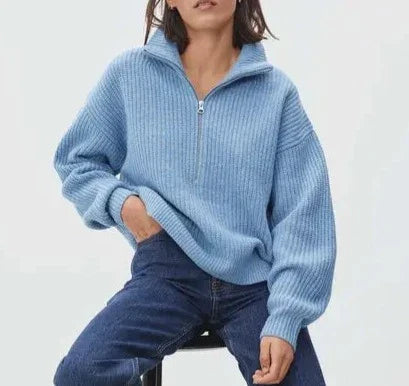 Bequemer Strickpullover mit Reißverschluss Vorgearbeitet