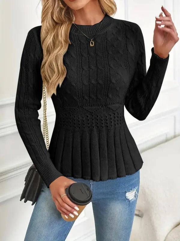 Bequemer Grobstrick Pullover Rundhals Damenmode