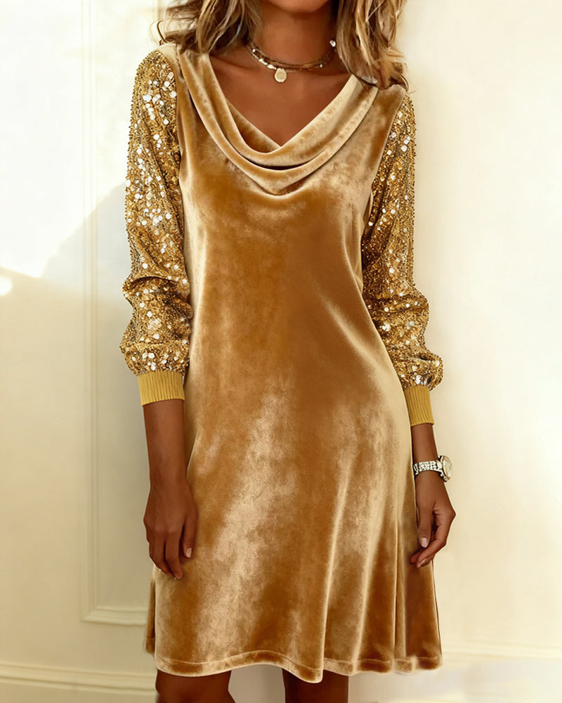 Luxus Kleid Samt Pailletten Abendkleid