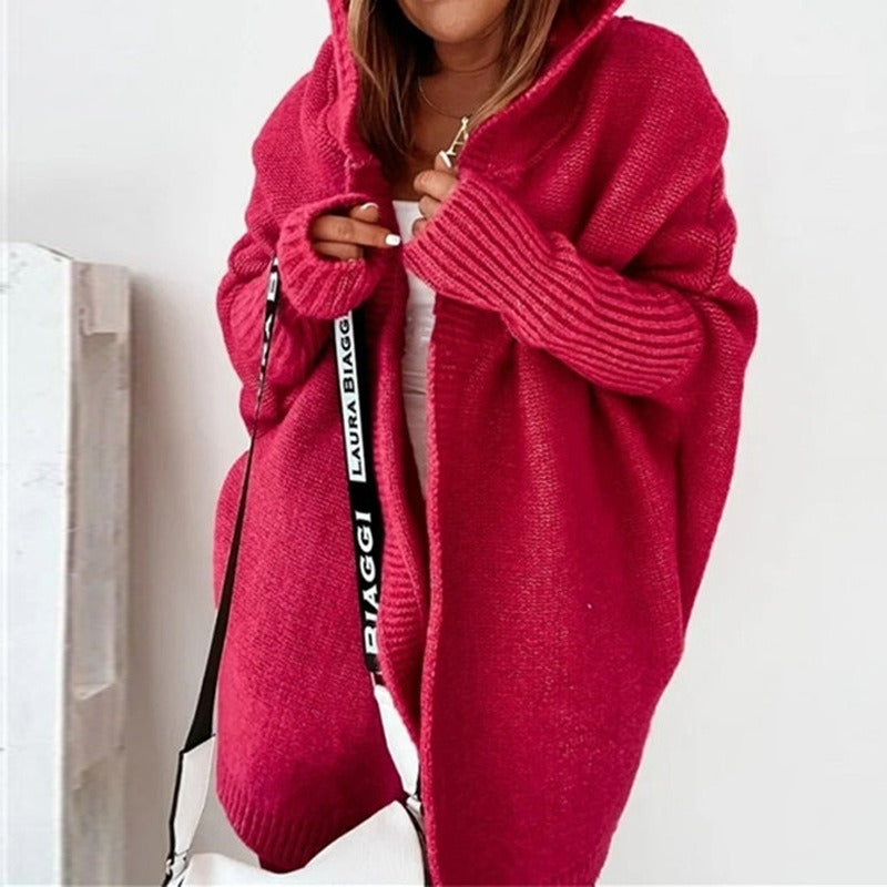 Lange Damenstrickjacke Kapuze