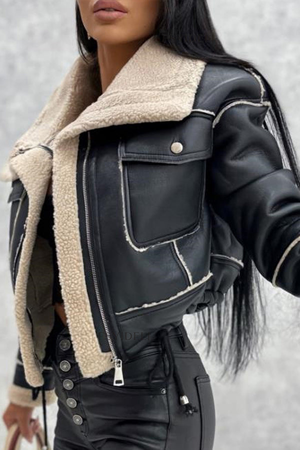 Kurze Lederjacke Mit Reißverschluss - IdealeKleiden