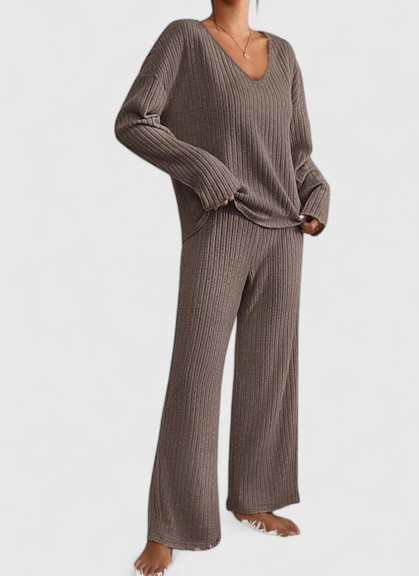 Damen Loungewear Set Rippstrick Hose Bequem