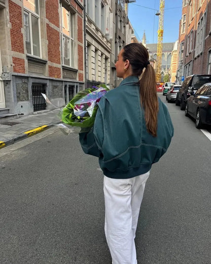 Große Lederjacke Trendy Style