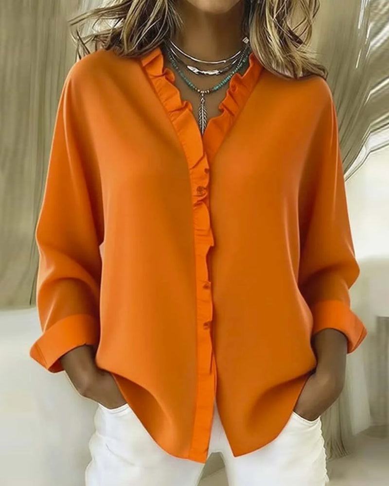 Frauen Bluse Rüschen V-Ausschnitt Elegance