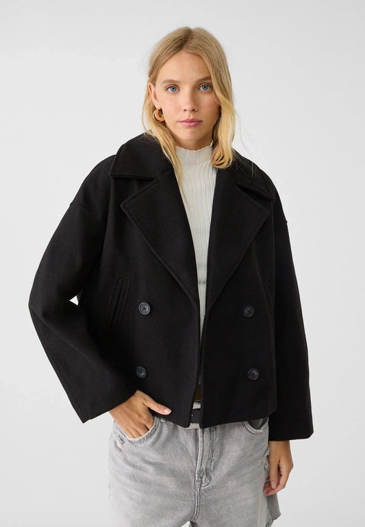 Klassische Zweireihige Lederjacke Kurz - IdealeKleiden