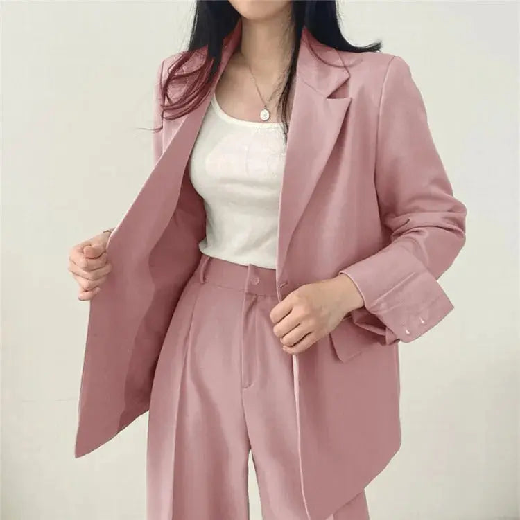 Damen Business Set - Einfarbig Blazer & Gerade Hosen - IdealeKleiden