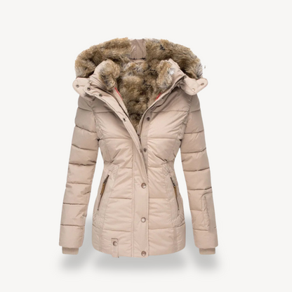 Warme Damen Pufferjacke Kunstfell Gefüttert - IdealeKleiden
