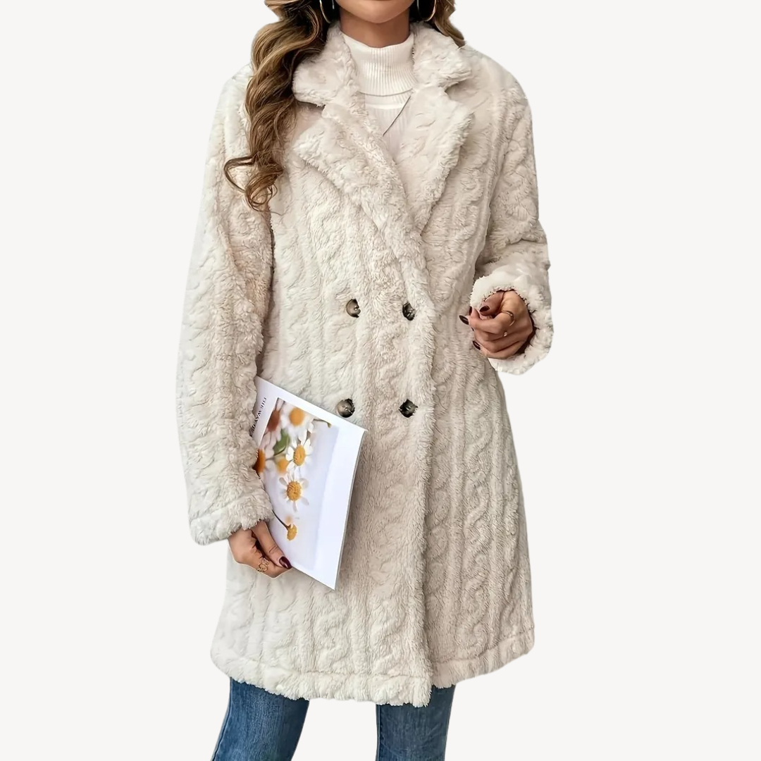 Damen Kunstfellmantel Doppelreihig Elegant
