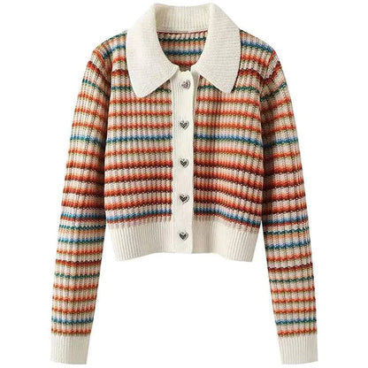 Stilvolle Strickjacke Streifenmuster Kragen