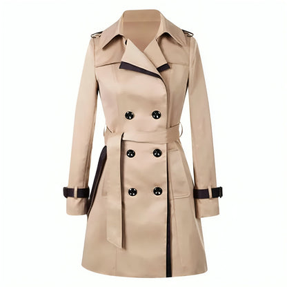 Eleganter Damen Trenchcoat Lang Zweifarbig