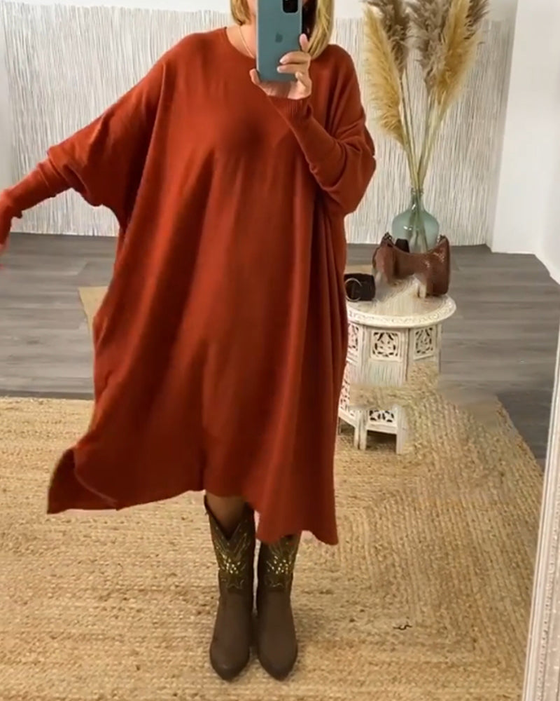 Stylisches Pulloverkleid Fledermaus Ärmel Damen