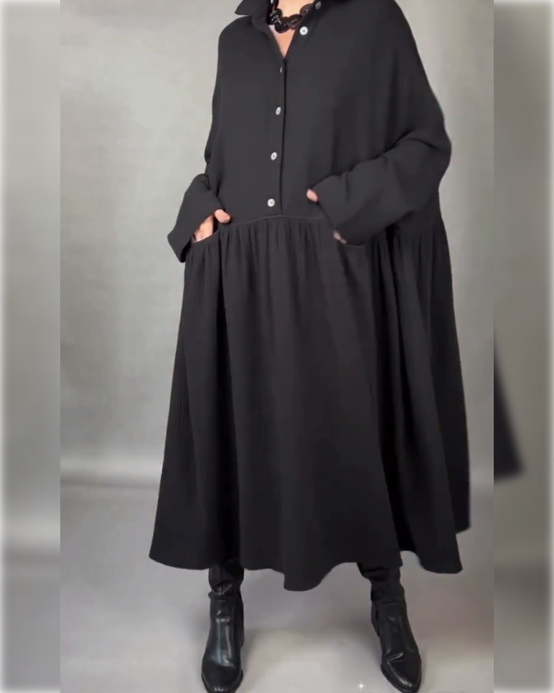 Stilvolles A-Linien Kleid mit Revers und Knöpfen - IdealeKleiden