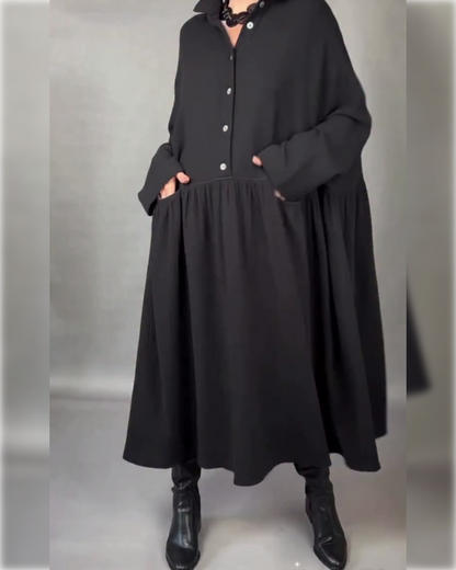 Stilvolles A-Linien Kleid mit Revers und Knöpfen - IdealeKleiden