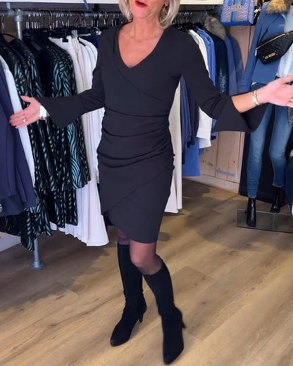Frauen Kleid V-Ausschnitt Flare Ärmel