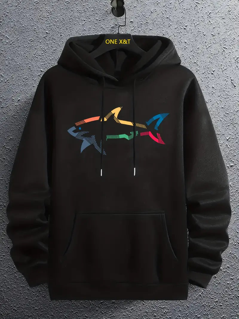 Lässiger Herren Pullover Hai Motiv Kapuze