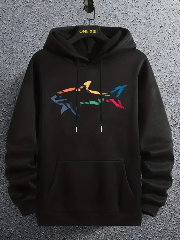 Lässiger Herren Pullover Hai Motiv Kapuze