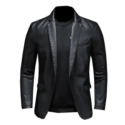 Stylischer Herren Blazer Schwarz Kunstleder