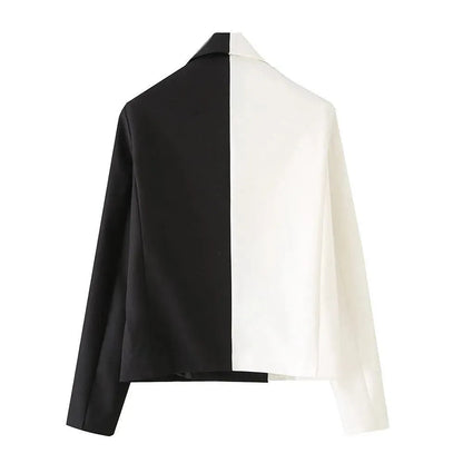 Stylische Damenblazer Schwarz Weiß - Lässig Cropped Design - IdealeKleiden