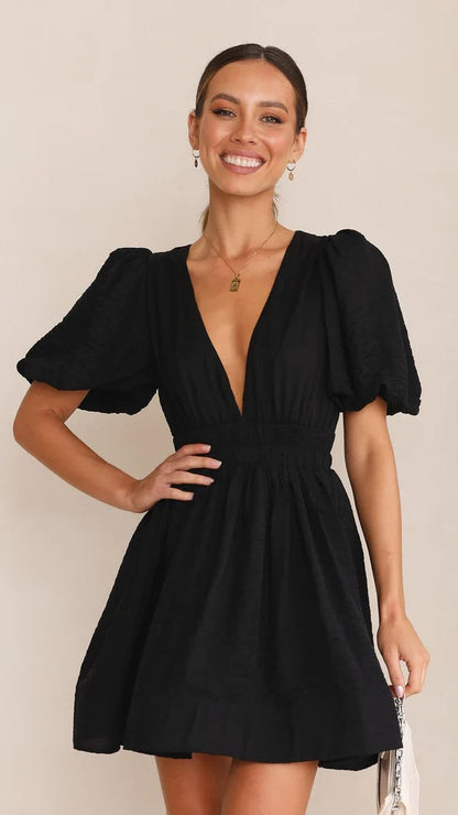 Damen Minikleid Frühling Chic Puffärmel