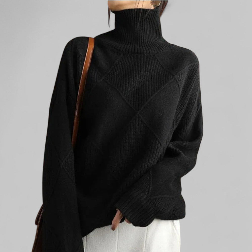 Damen Oversized Pullover Winter Muster Rollkragen - IdealeKleiden