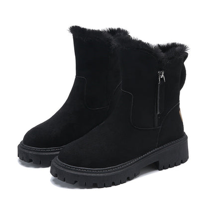 Stylische Stiefel Damen - Wildleder - Kunstfell Gefüttert - Chunky Sohle