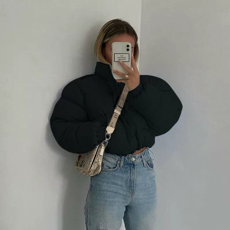 Frauen Pufferjacke Taillenlang Warm