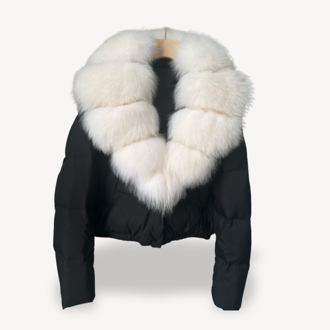 Warme Damen Pufferjacke mit Kunstfell Kragen