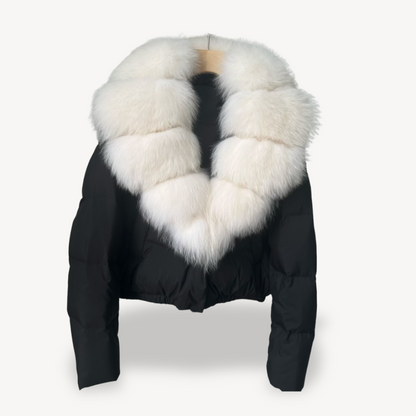 Warme Damen Pufferjacke mit Kunstfell Kragen