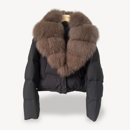 Warme Damen Pufferjacke mit Kunstfell Kragen