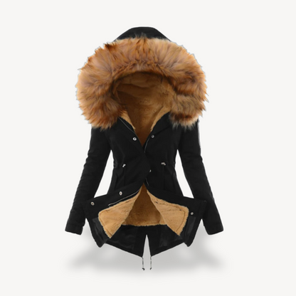 Warme Damenparka mit Pelzfühlung Winter - IdealeKleiden