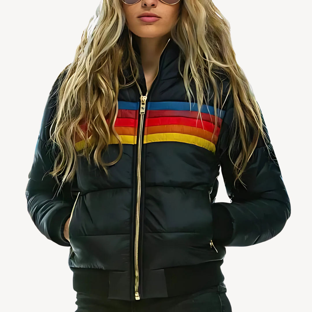Damen Pufferjacke Streifen Muster Winter