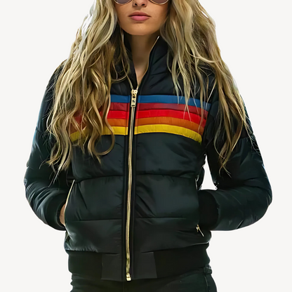 Damen Pufferjacke Streifen Muster Winter