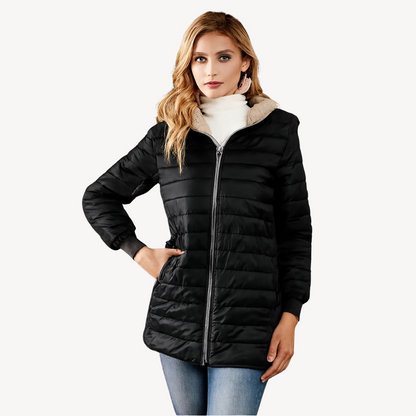 Damen Steppjacke Kunstpelz Futter Warm