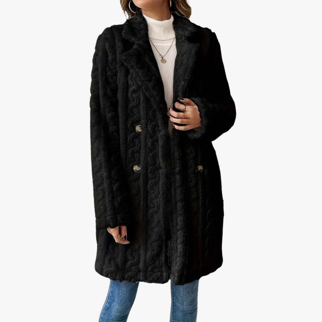 Damen Kunstfellmantel Doppelreihig Elegant
