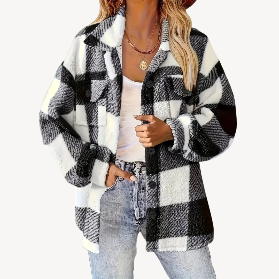 Stylische Karo Fleecejacke Damen