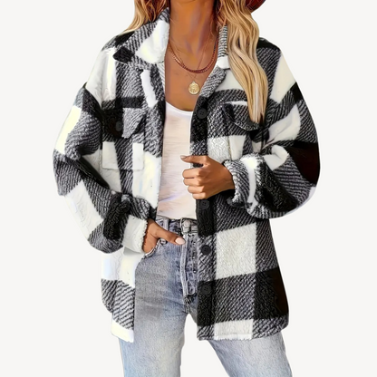 Stylische Karo Fleecejacke Damen
