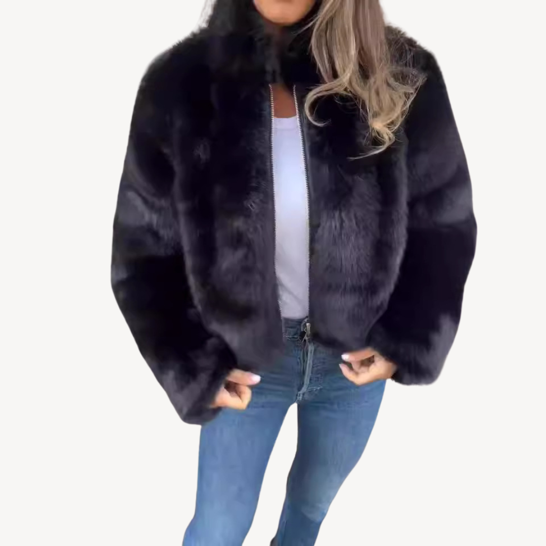Stylische Damenjacke Kunstpelz Zipper
