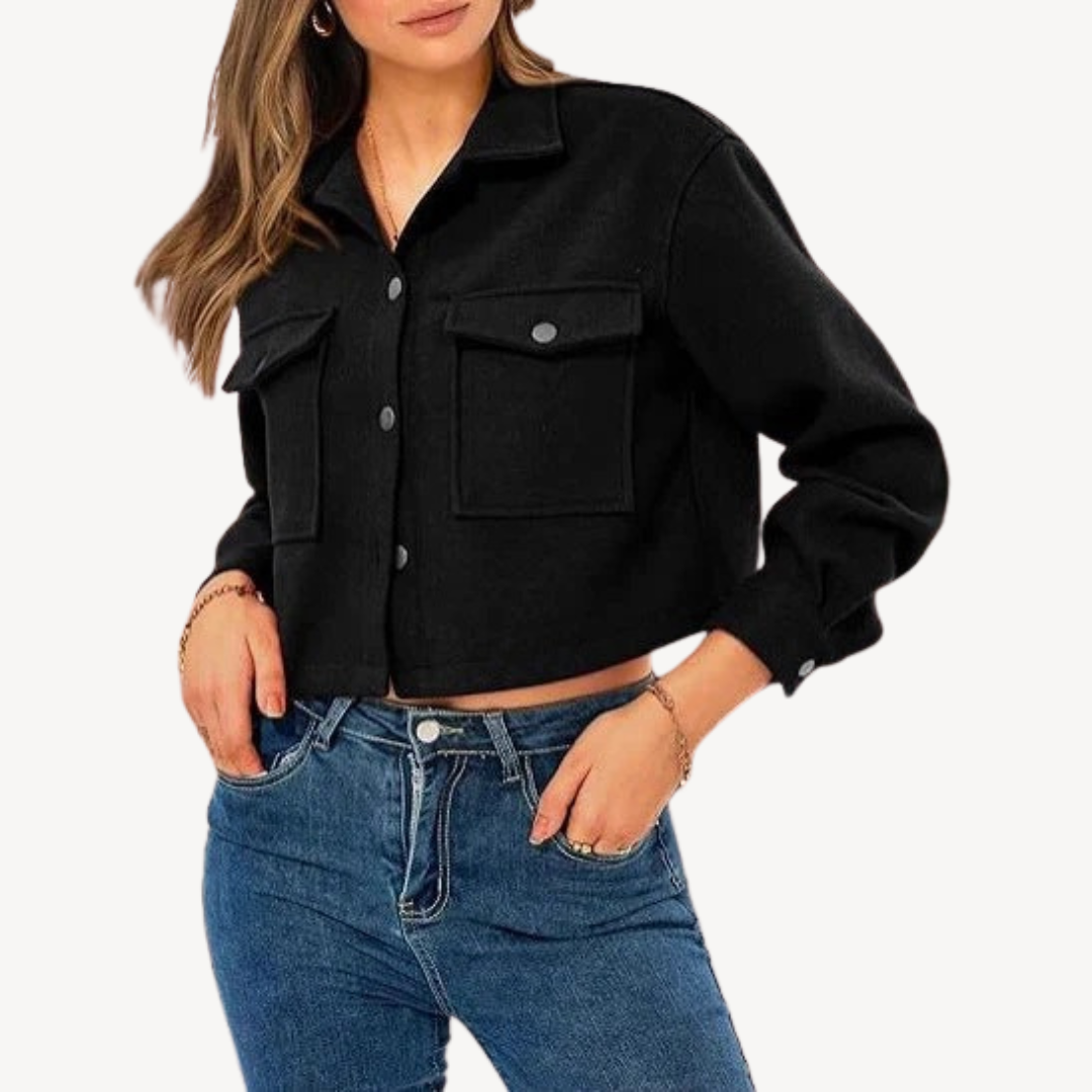 Modische Damen Cropjacke Knöpfe