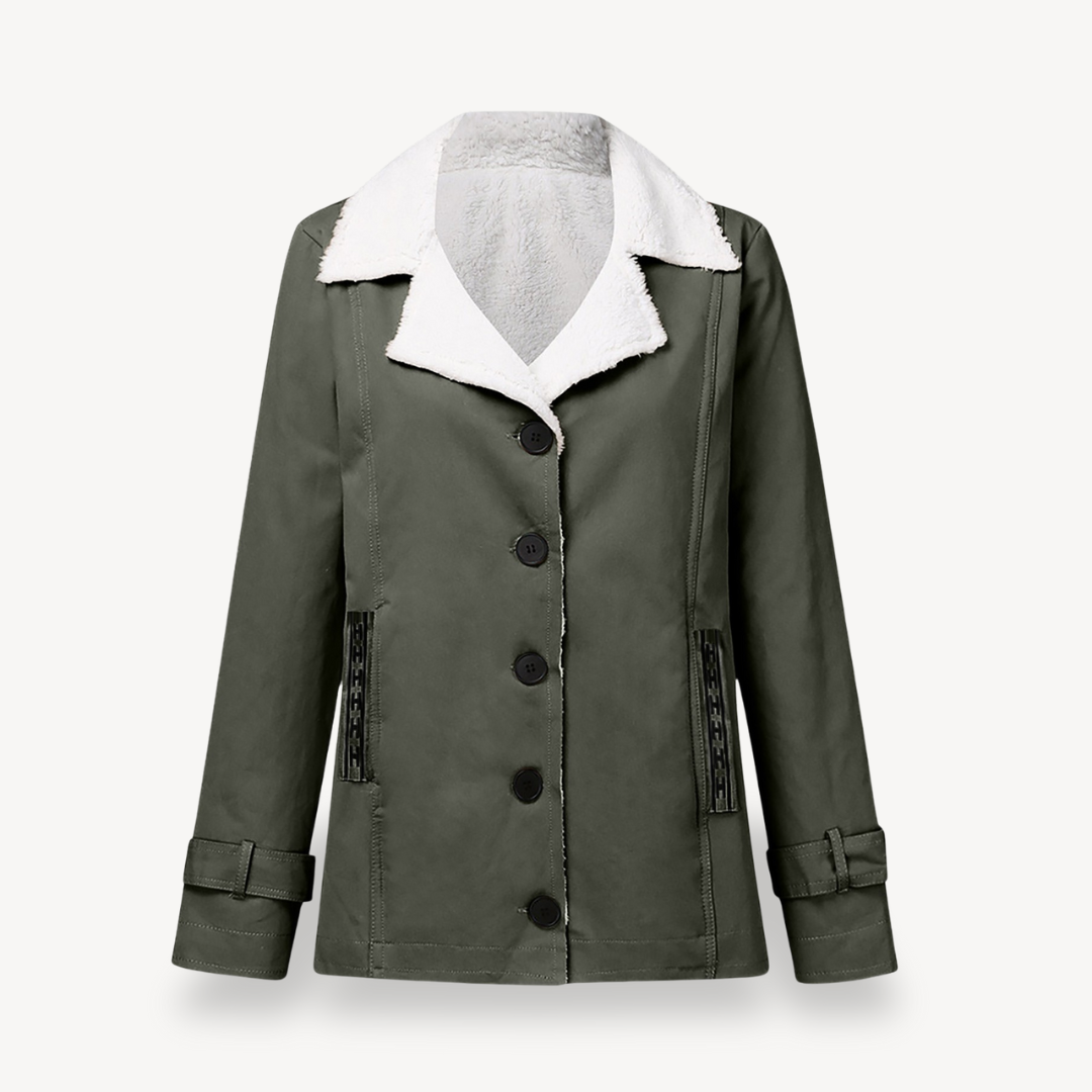 Damen Wintermantel Fleece Gefüttert Knöpfe