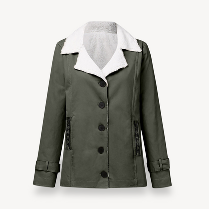 Damen Wintermantel Fleece Gefüttert Knöpfe